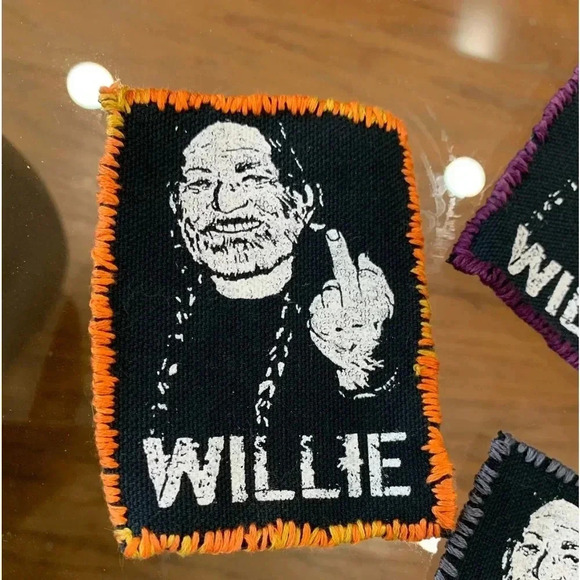 Handmade Willie Nelson canvas patch iron on stitched charcoal or black - Picture 5 of 10